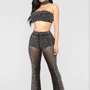 Rhinestone choker pants set